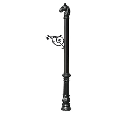 Qualarc Post w/support bracket, decorative ornate base and horsehead finial LPST-701-BL